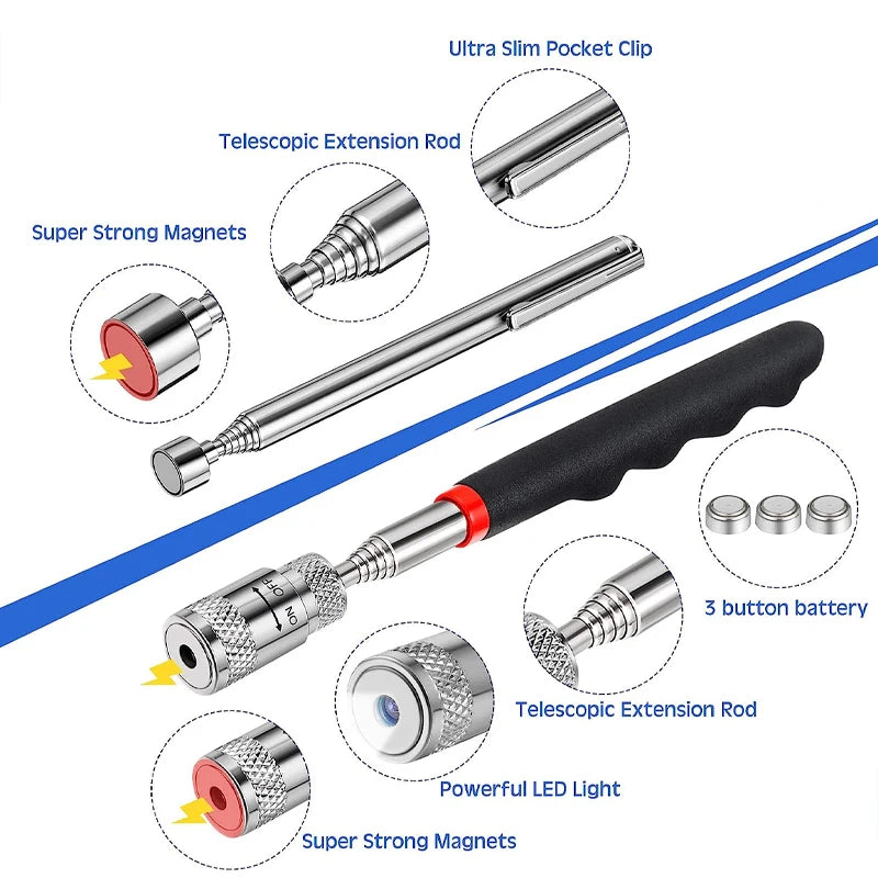 Mini Portable Telescopic Magnetic Magnet Pen Handy Tools Capacity for Picking up Nut Bolt Extendable Pickup Rod Stick