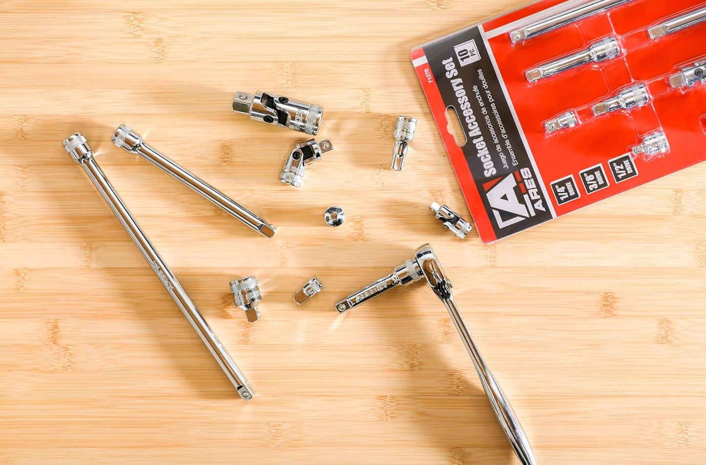 10-Piece Socket Accessory Set – Premium Chrome Vanadium Steel, Mirror Finish, Includes Socket Adapters, Extension Bars & Universal Joints