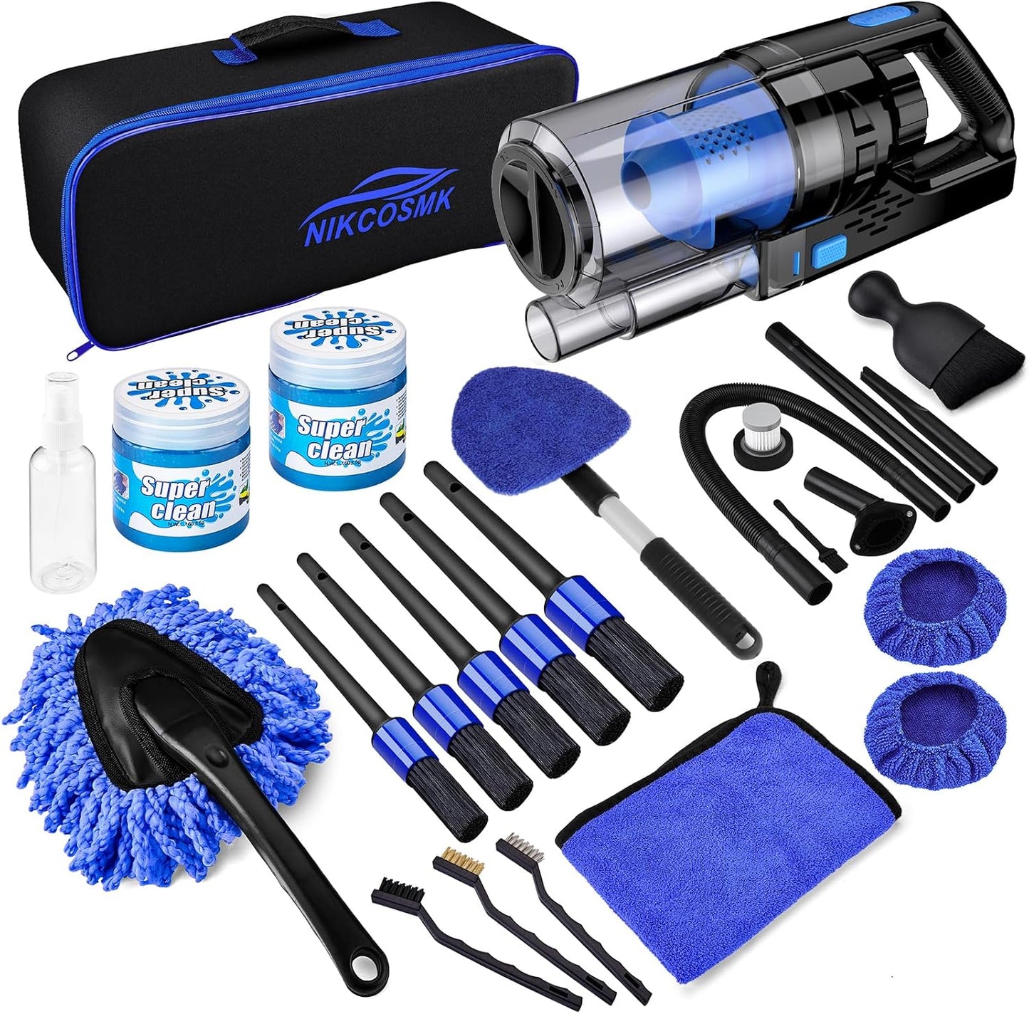 17-Piece Premium Car Detailing Kit – Handheld Vacuum, Interior Cleaning Brushes, Windshield Cleaner & Complete Car Cleaning Accessories