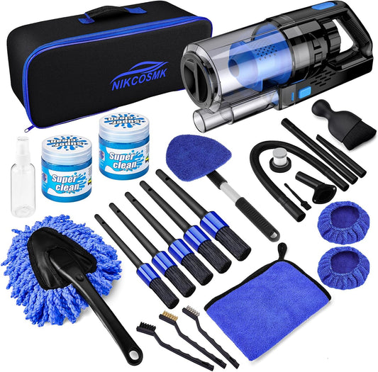 17-Piece Premium Car Detailing Kit – Handheld Vacuum, Interior Cleaning Brushes, Windshield Cleaner & Complete Car Cleaning Accessories