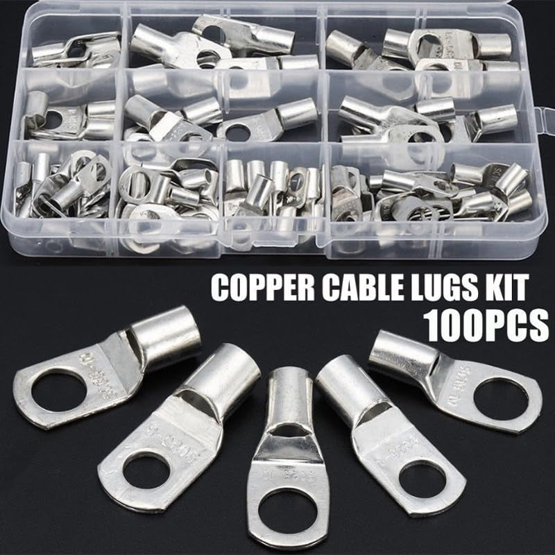 Aussie Offroad 4WD Cable Lug & Ring Terminal Kit – 100/220/240‑Piece Silver Tinned Copper Set with Crimper