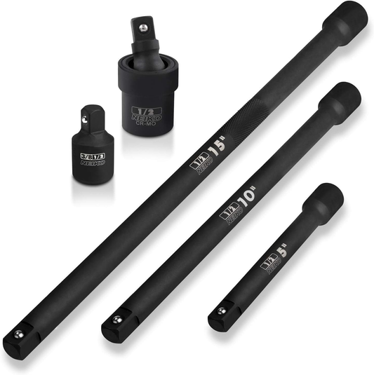 1/2-inch drive impact extension bars, universal joint and reducer set